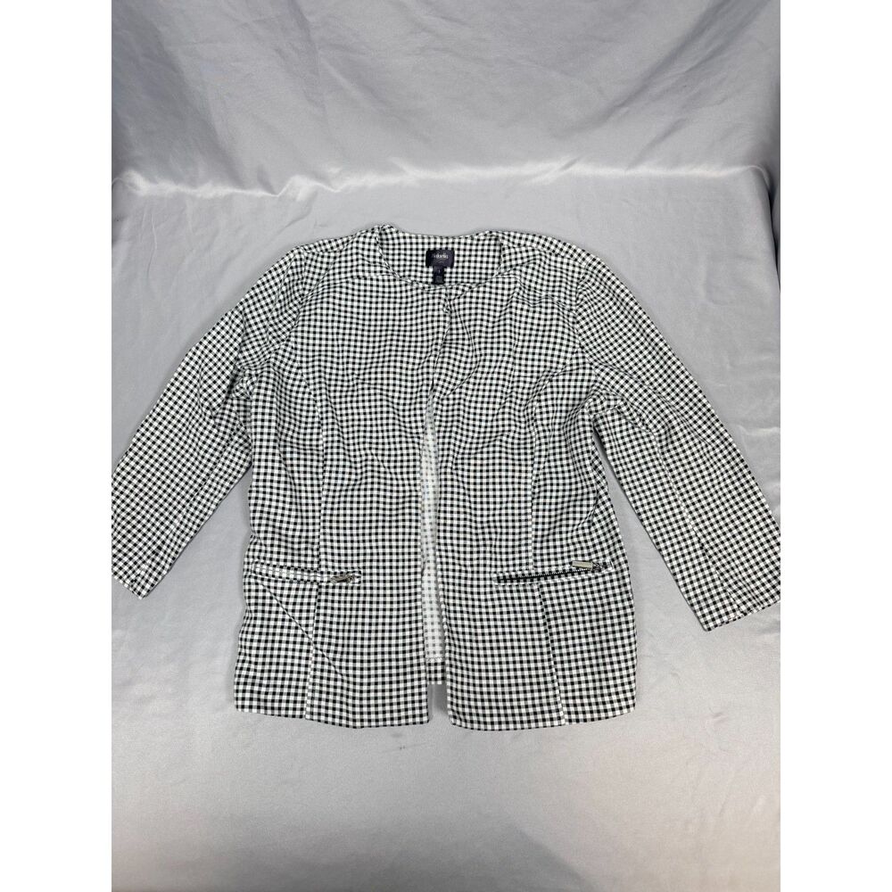 Rafaella Studio Gingham Blazer Jacket Black White Zip Pockets Stretch Women’s 8